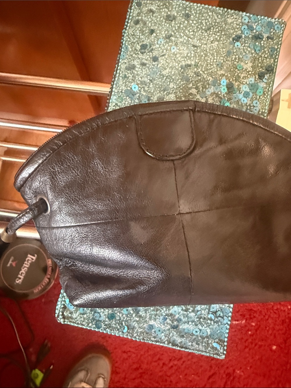 Black Leather Half-Moon Clutch